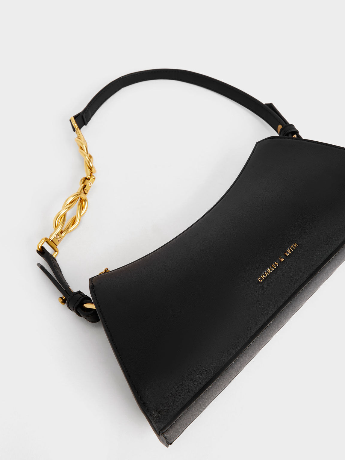 Metallic-Accent Curved Shoulder Bag - Black