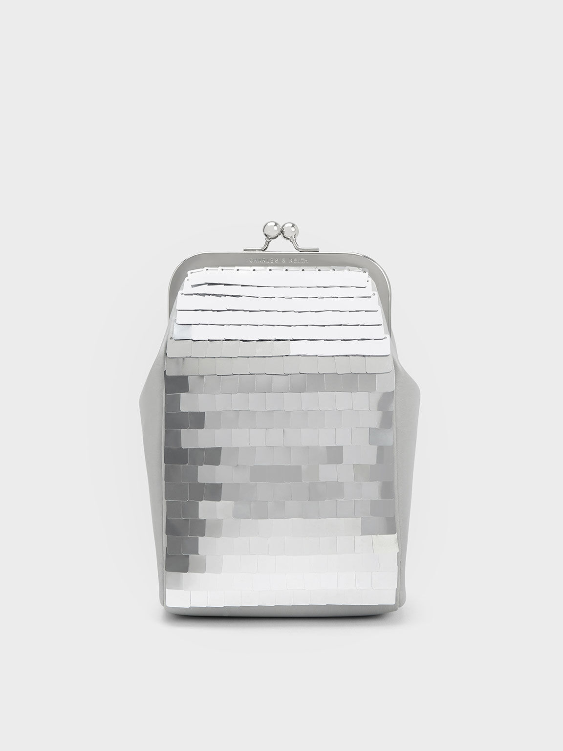 Disc-Embellished Chain Handle Pouch, Silver, hi-res