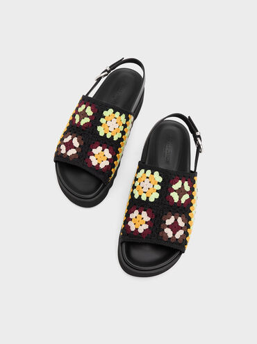 Crochet & Leather Floral Slingback Sandals, Multi, hi-res