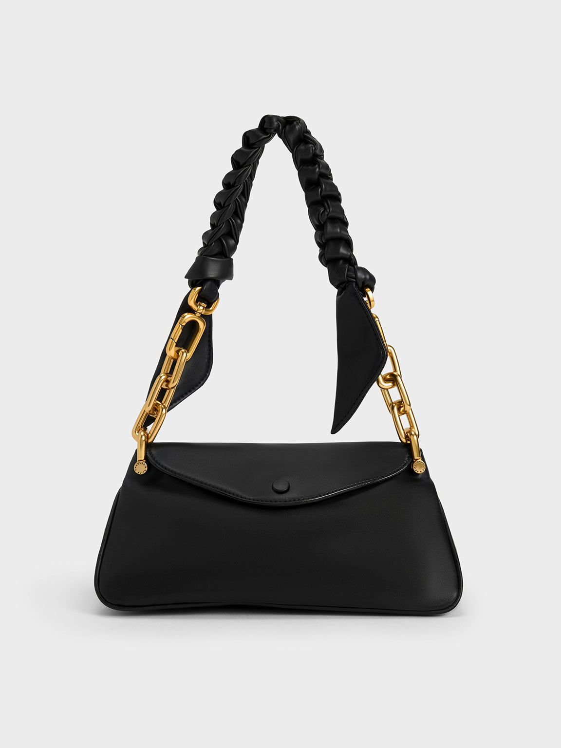 Cleona Braided Handle Hobo Bag, Black, hi-res