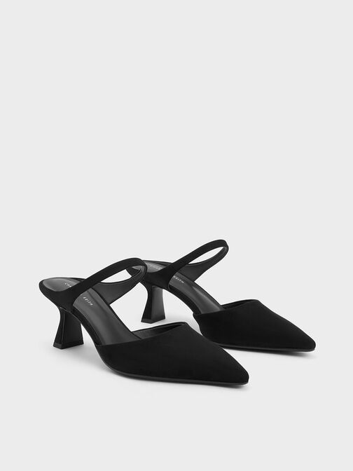 Textured Slant Heel Mules, Black, hi-res