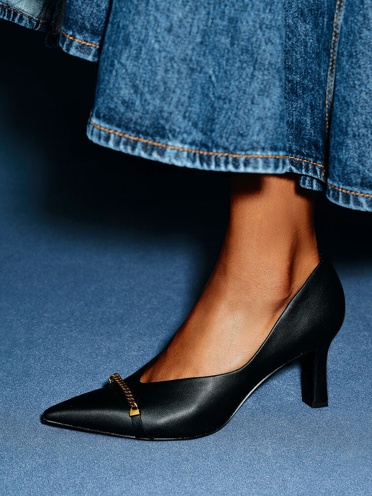 Chain Link D'Orsay Pumps, Black, hi-res