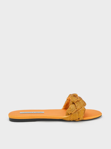 Gem-Embellished Braided Strap Slides, Orange, hi-res