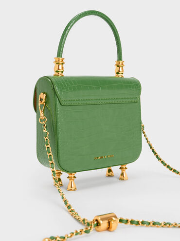 Meriah Croc-Embossed Top Handle Bag, Green, hi-res
