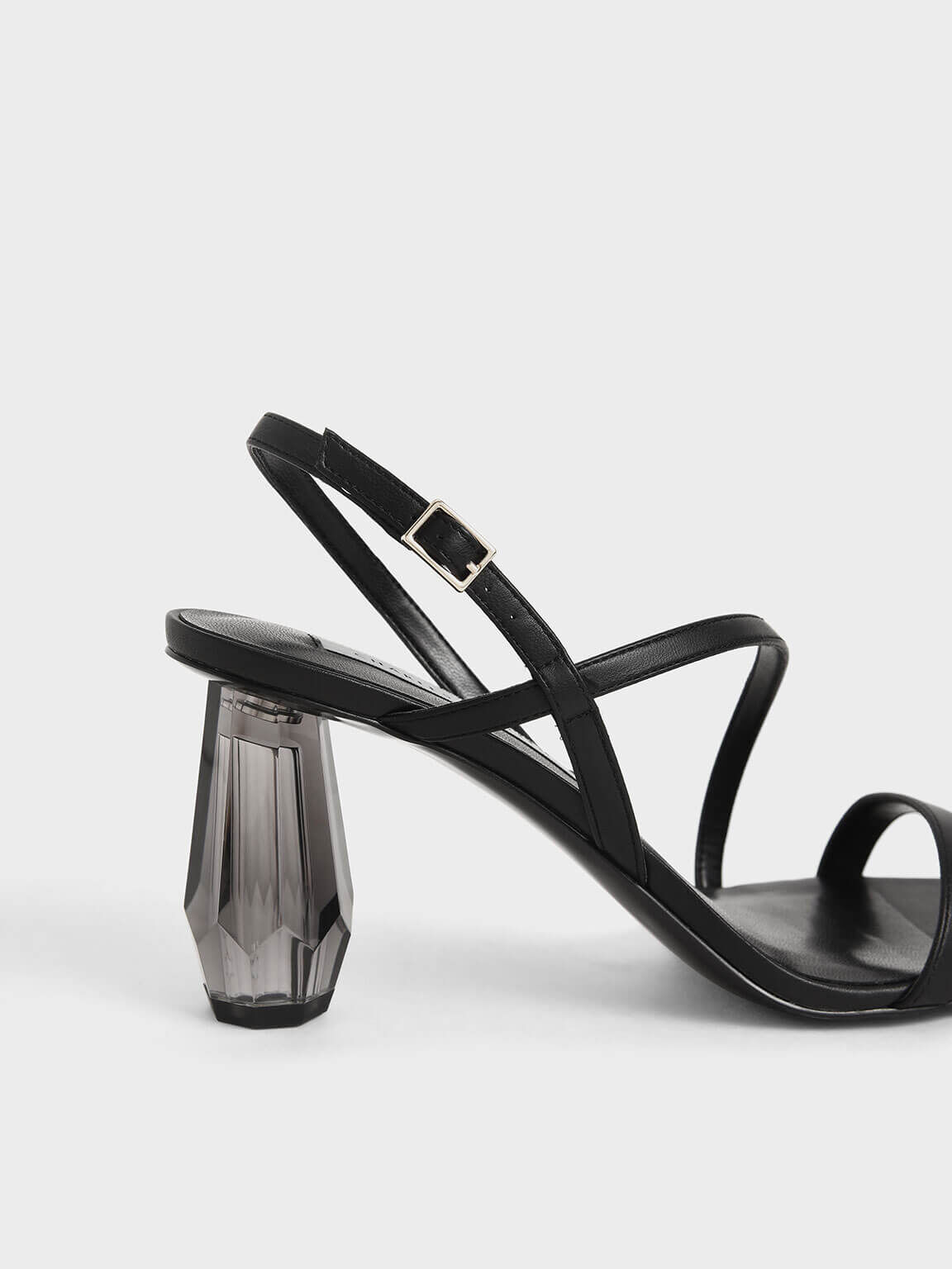 See-Through Sculptural Heel Sandals, Black, hi-res