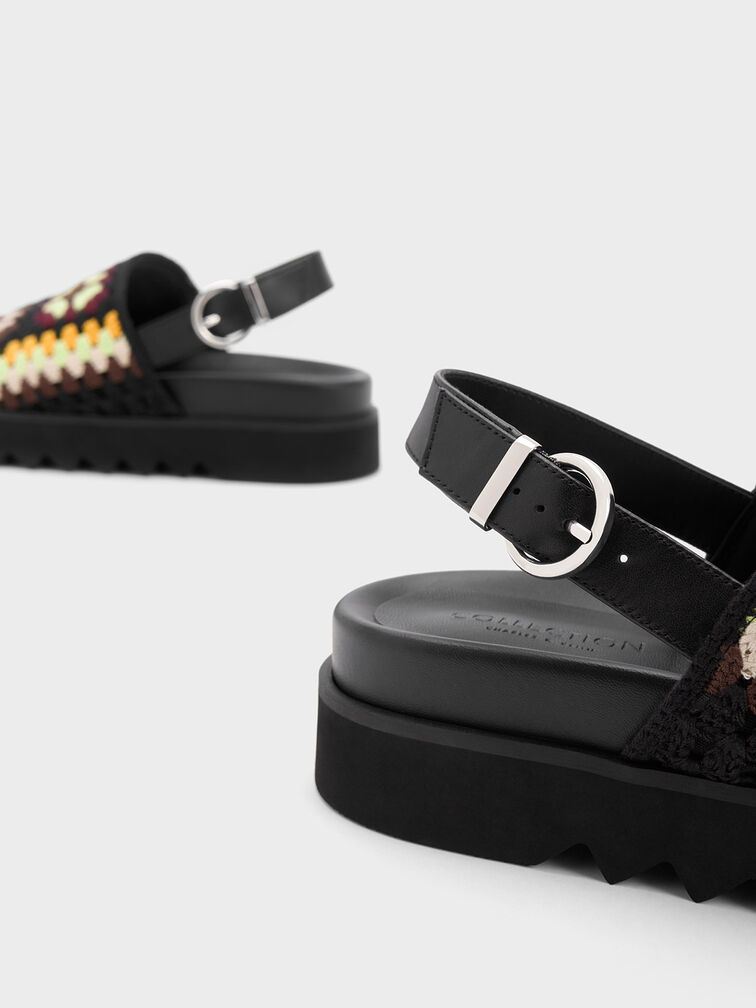 Crochet & Leather Floral Slingback Sandals, Multi, hi-res