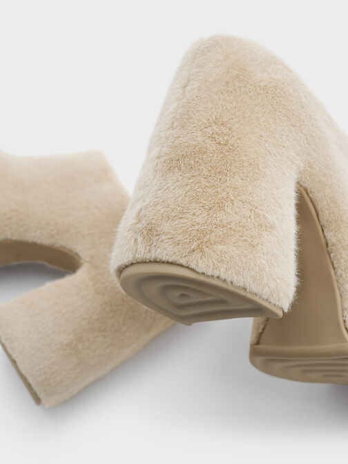 Pixie Furry Platform Mules, Beige, hi-res