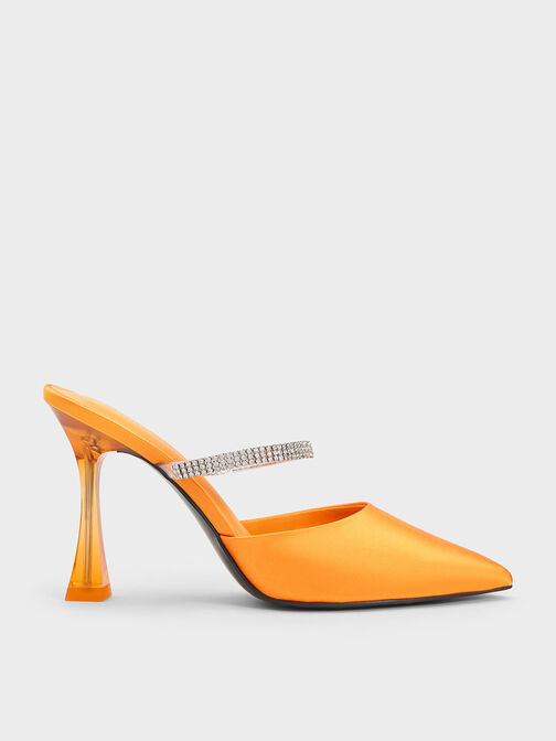 Recycled Polyester Gem Strap Mules, Orange, hi-res