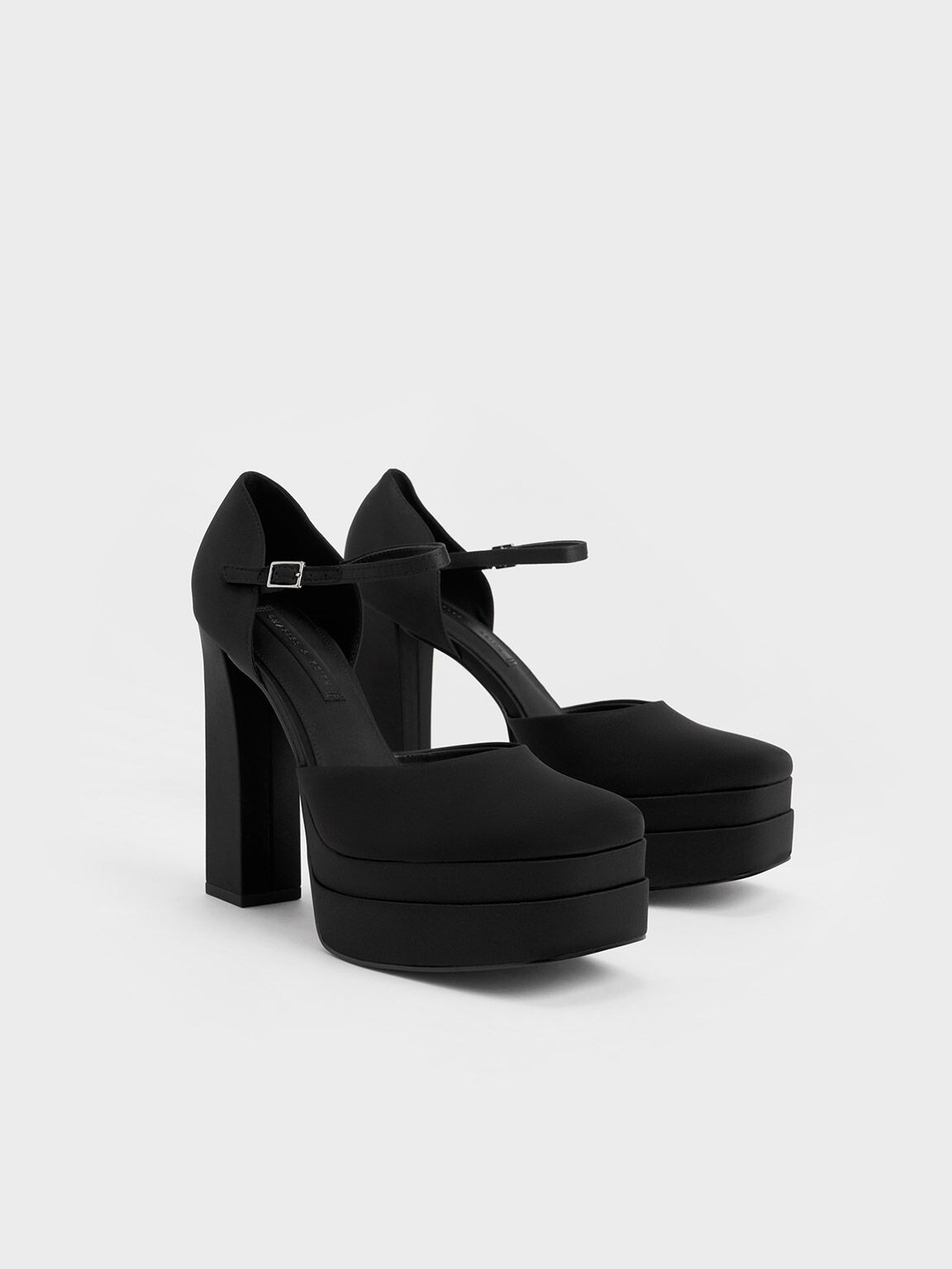 Satin Platform D'Orsay Pumps, Black, hi-res