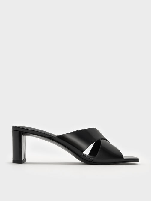 Georgina Crossover-Strap Blade-Heel Mules, Black Boxed, hi-res