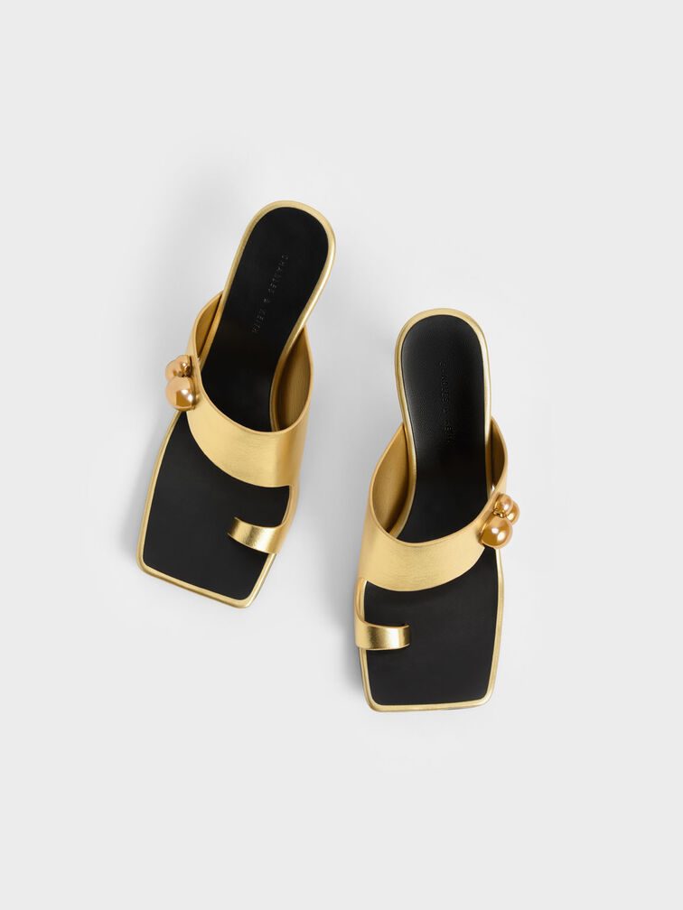 Embellished Stiletto Heel Metallic Thong Sandals, Gold, hi-res