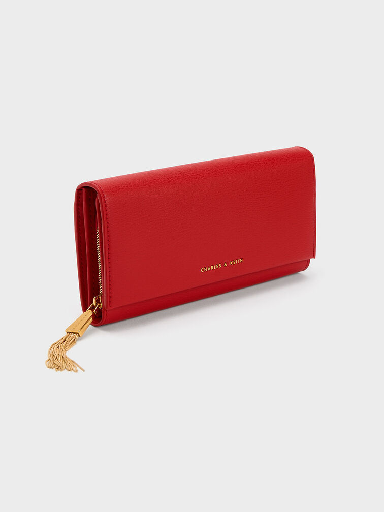 Tassel Detail Long Wallet, Red, hi-res