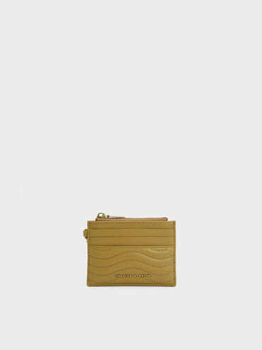Aubrielle Stitch-Trim Zip Card Holder, Mustard, hi-res