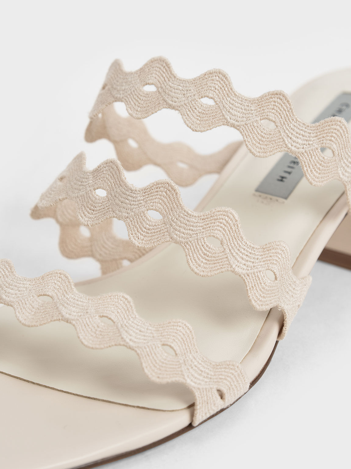 Grosgrain Scallop Mules, Chalk, hi-res