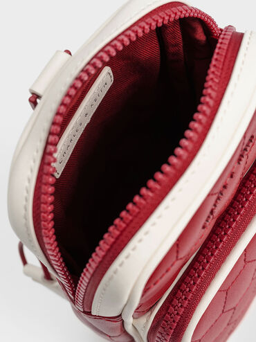 Textured Elongated Crossbody Bag, Red, hi-res
