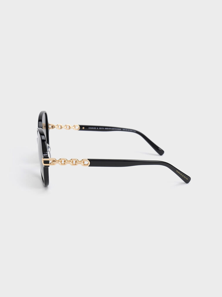 Chain-Link Oversized Butterfly Sunglasses, Black, hi-res
