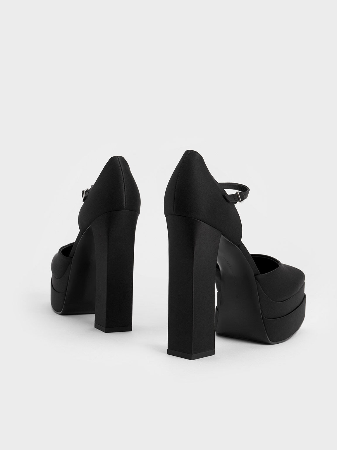 Satin Platform D'Orsay Pumps, Black, hi-res