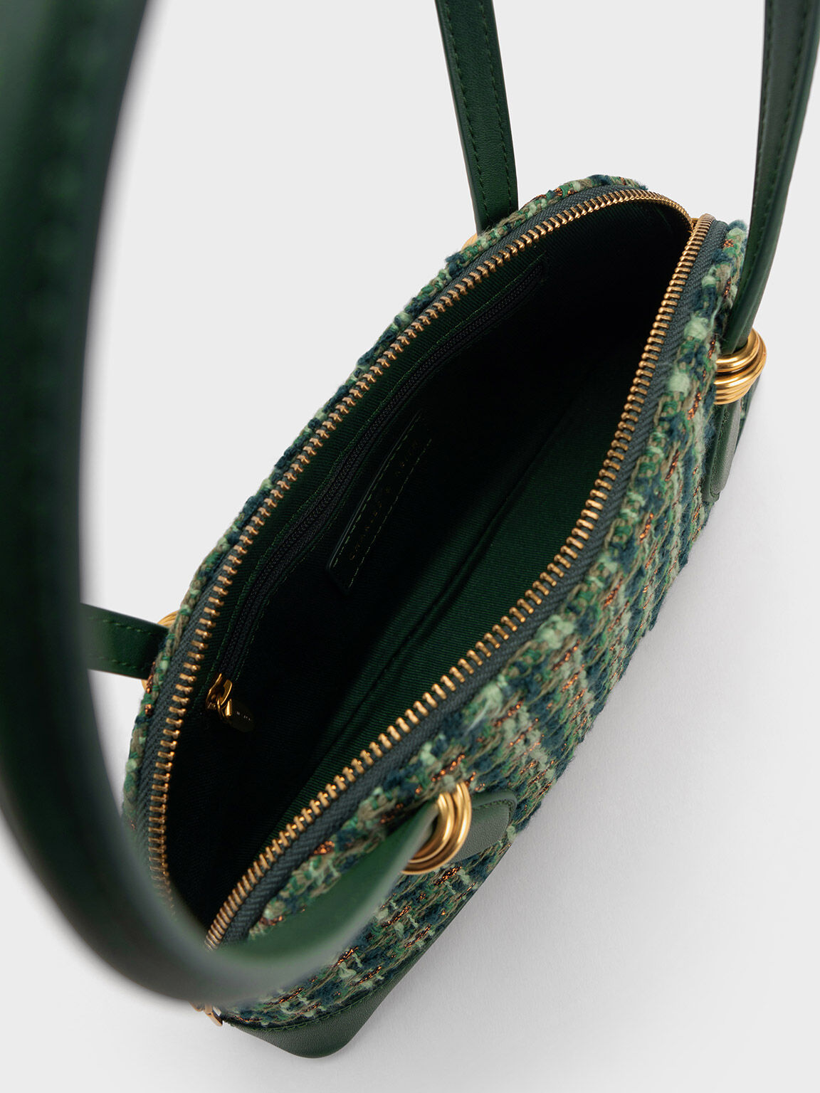 Trudy Tweed Elongated Handle Shoulder Bag, Dark Green, hi-res