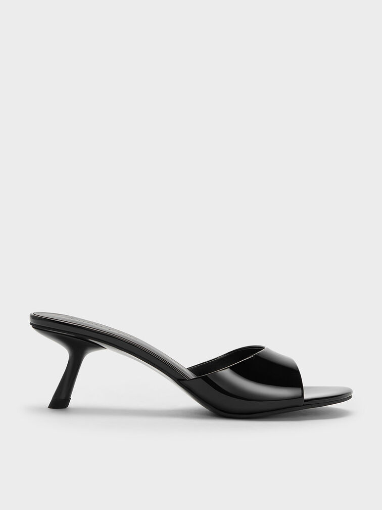 Patent Slant Heel Mules, Black Patent, hi-res