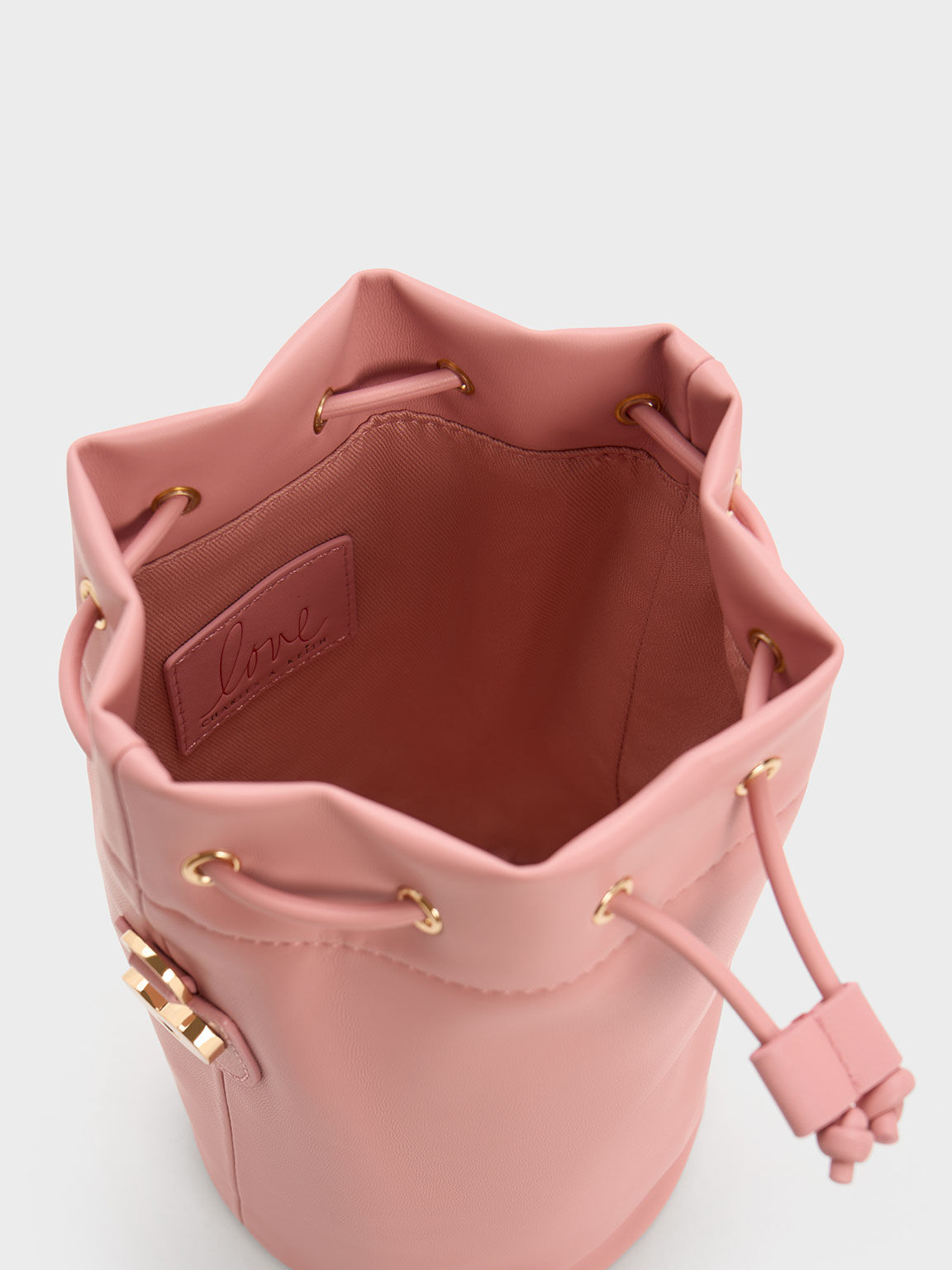 Heart Motif Caged Bucket Bag, Pink, hi-res