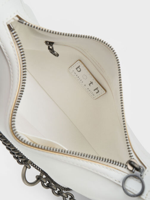 Jules Leather Chain-Embellished Bag, White, hi-res