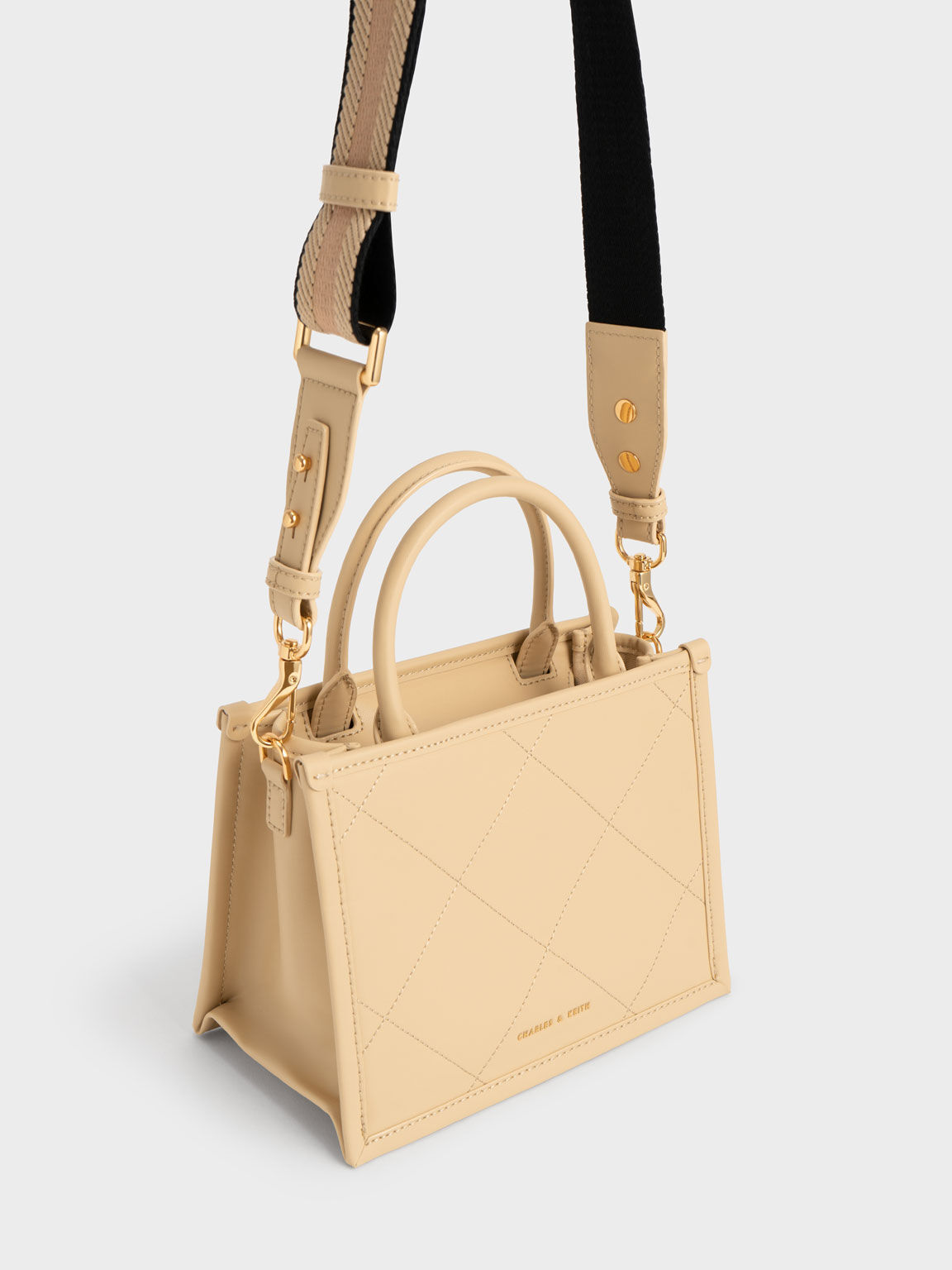 Celia Quilted Double Handle Tote Bag, Beige, hi-res