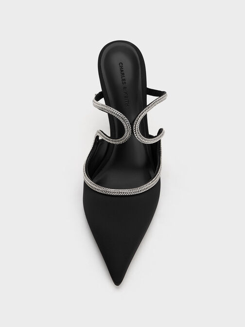 حذاء ميول بكعب ستيليتو وشريط مضفر من الساتان, أسود, hi-res