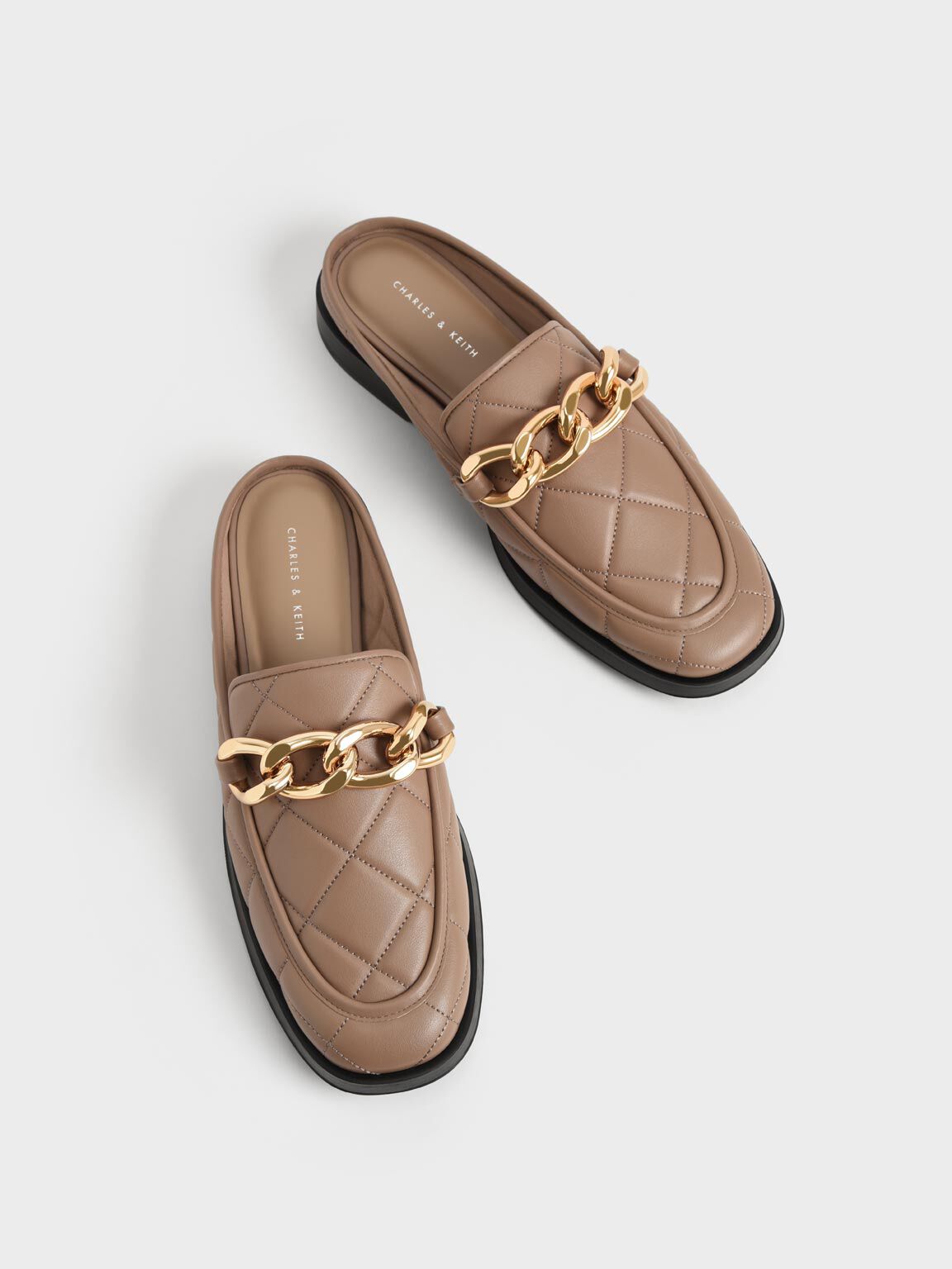 Quilted Chain Loafer Mules, Camel, hi-res
