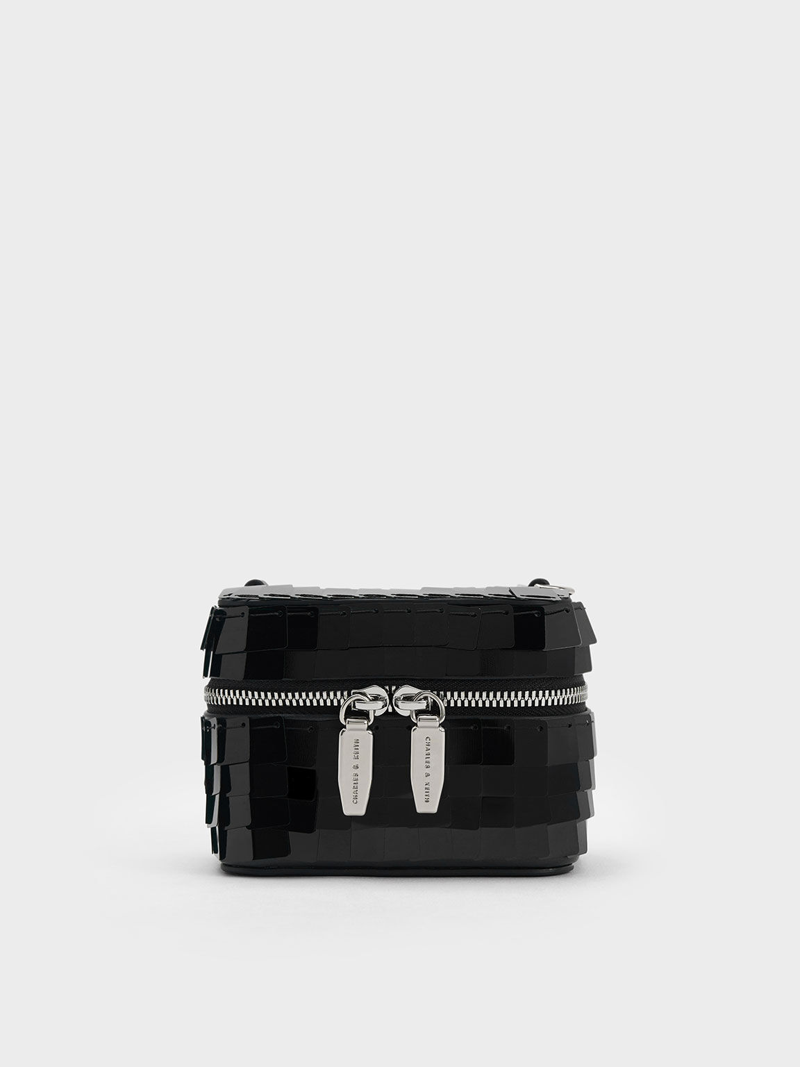Disc-Embellished Vanity Pouch, Black, hi-res