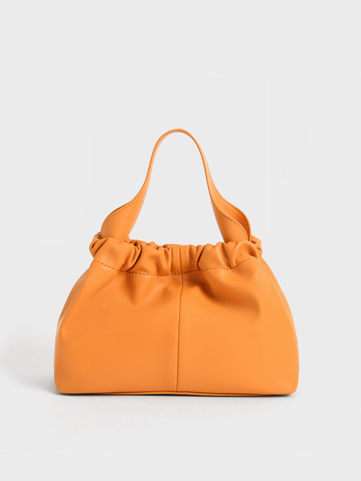 Ruched Slouchy Bucket Bag, Orange, hi-res