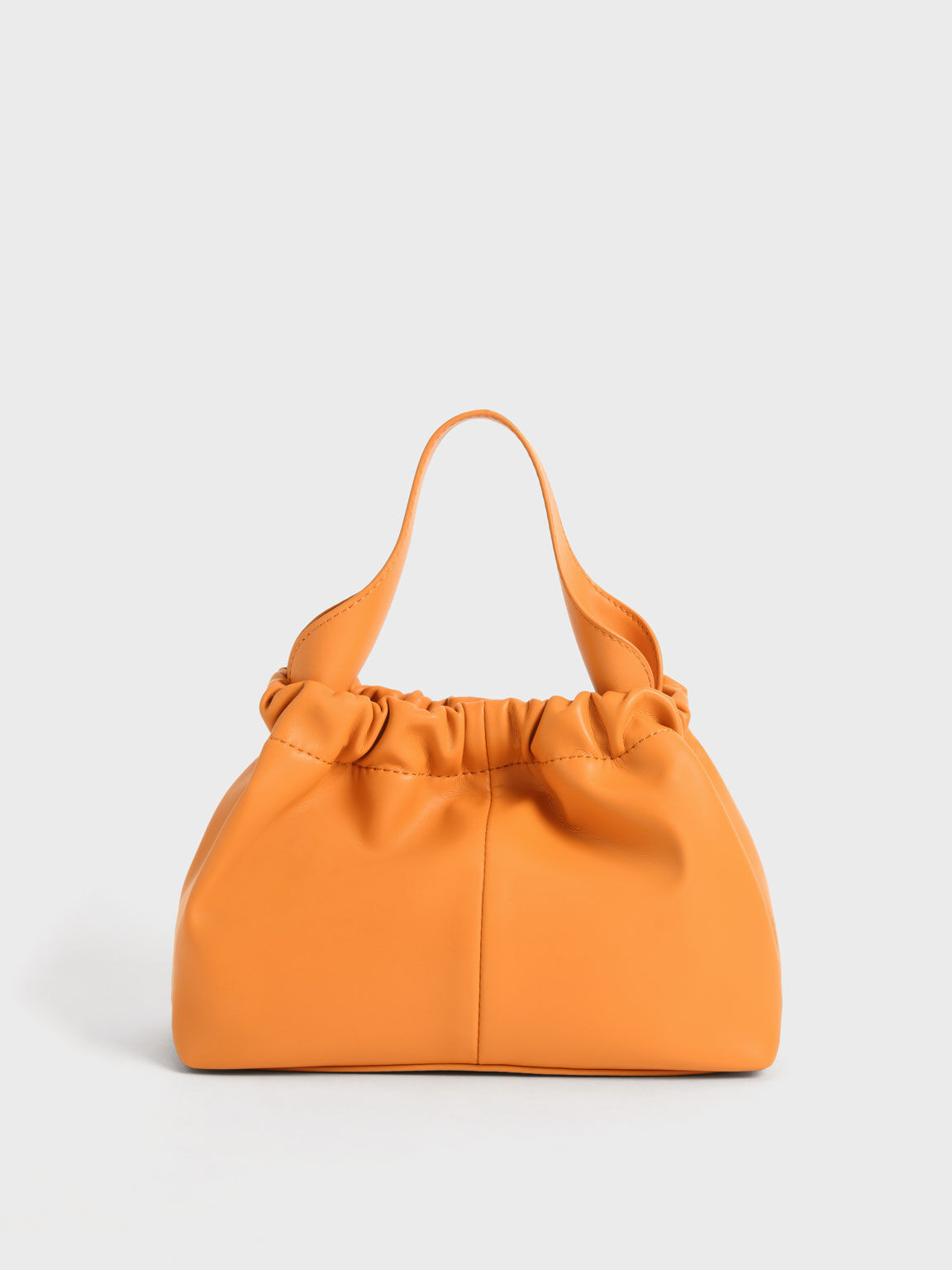 Ruched Slouchy Bucket Bag, Orange, hi-res