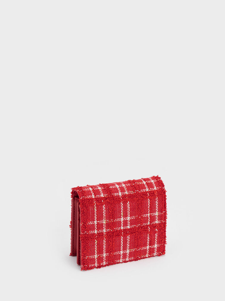 Georgette Tweed Small Wallet, Red, hi-res