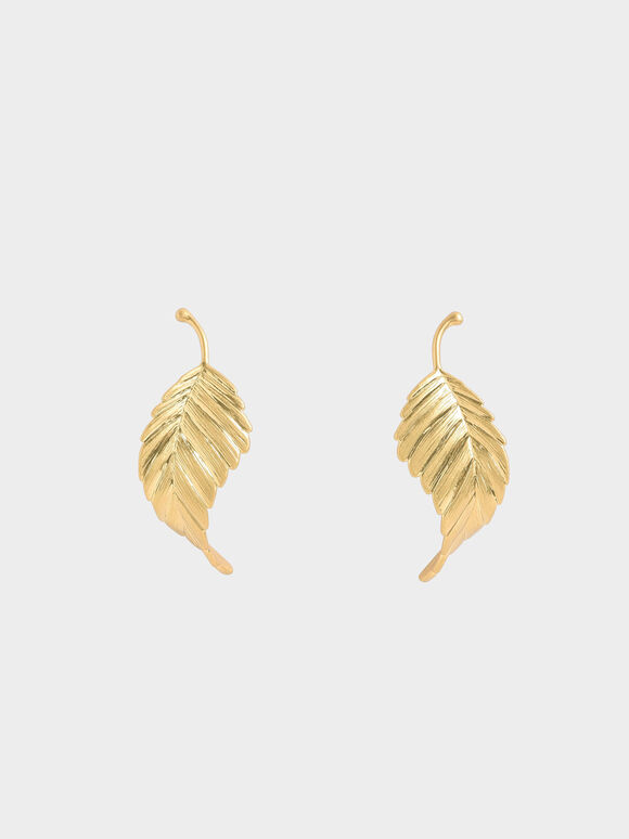Leaf Stud Earrings, Brush Gold, hi-res