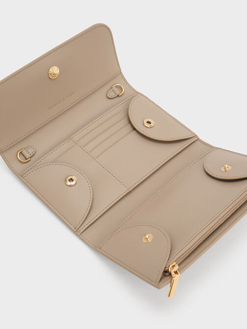 Magnetic Front Flap Long Wallet, Taupe, hi-res