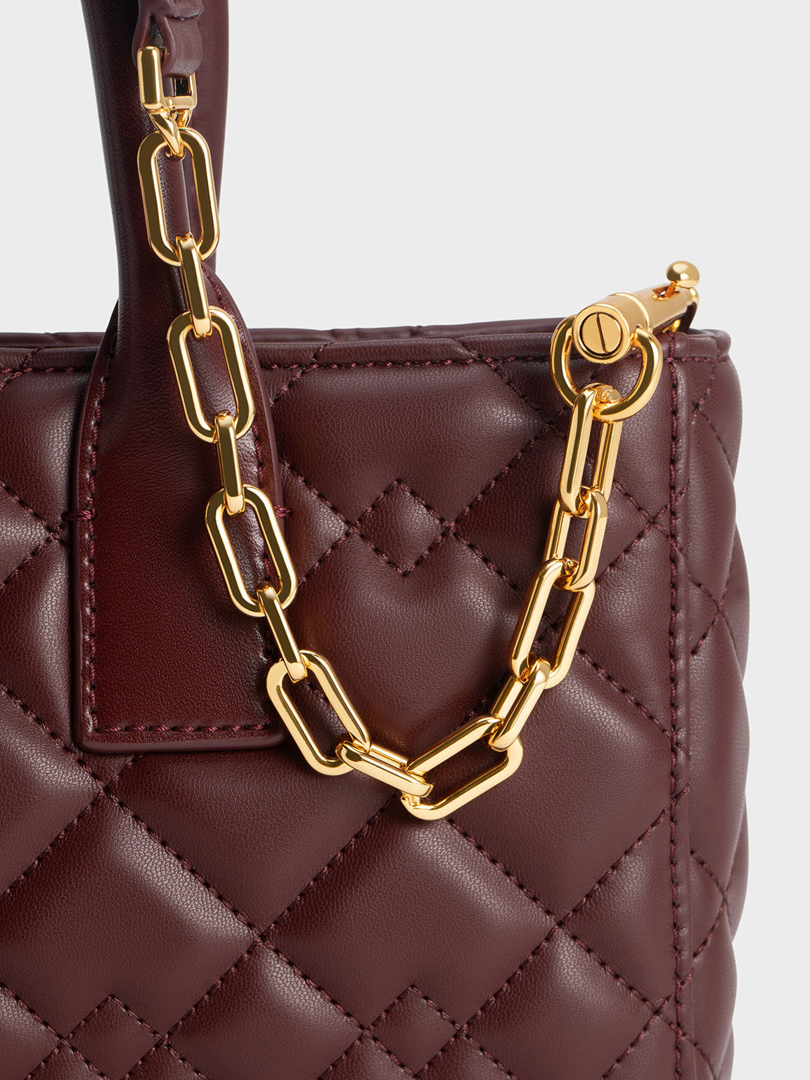 Dark Chocolate Nezu Quilted Tote Bag CHARLES KEITH SA