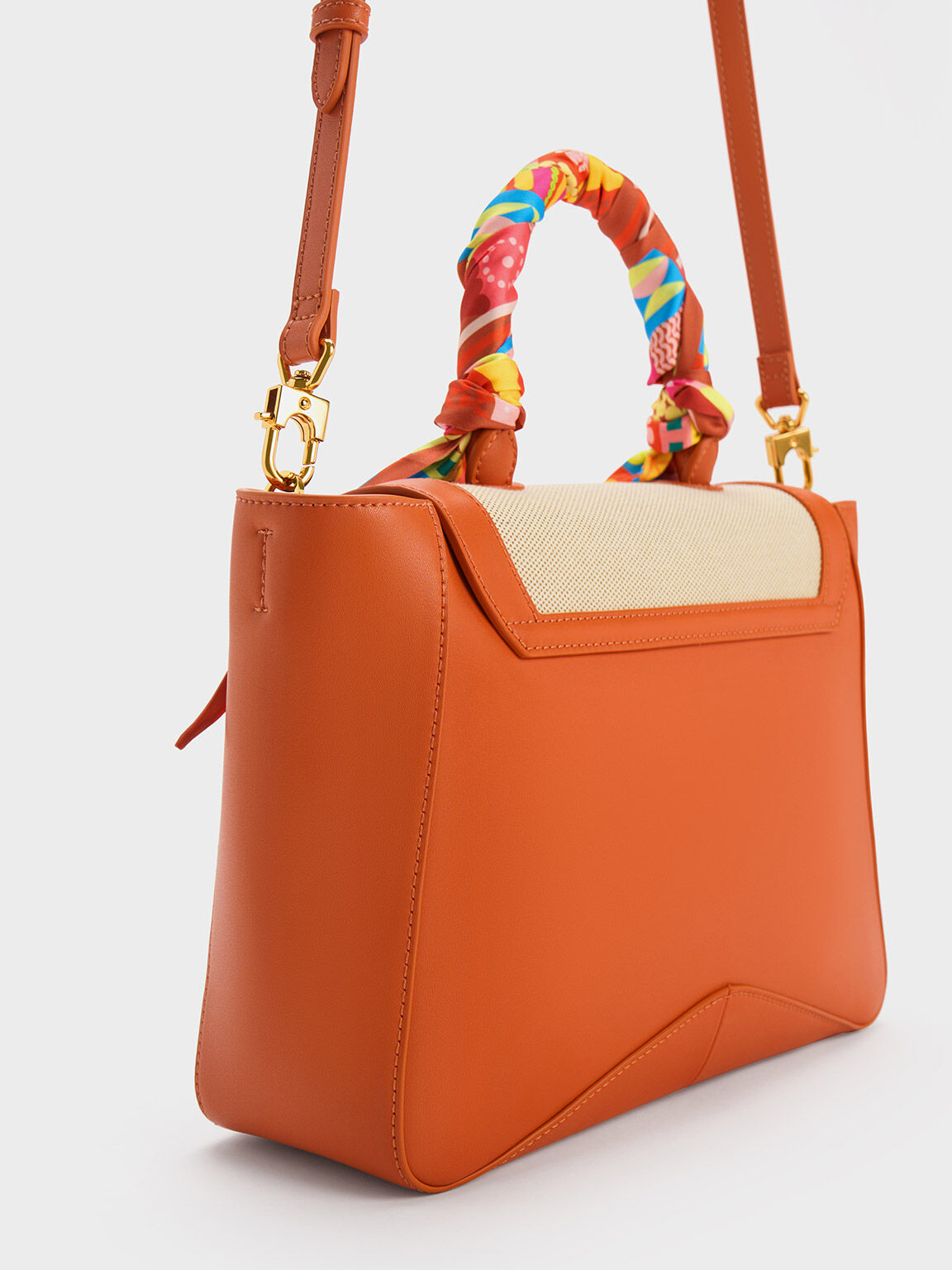 Arley Canvas Scarf-Wrapped Top Handle Bag, Orange, hi-res