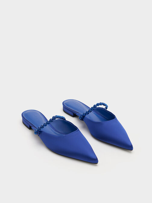 Gem-Strap Flat Mules, Blue, hi-res