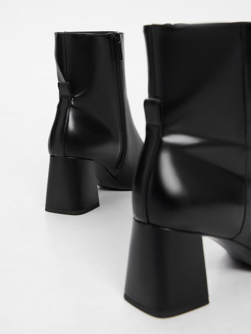 Curved Block Heel Ankle Boots, Black, hi-res