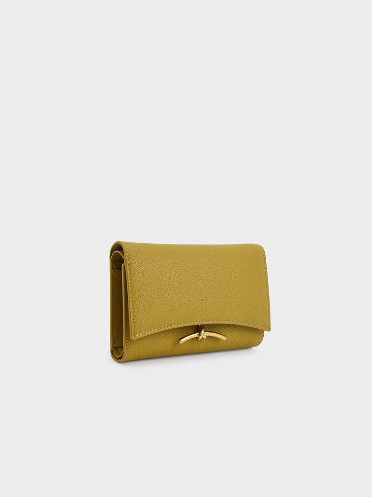 Huxley Metallic-Accent Front Flap Wallet, Mustard, hi-res