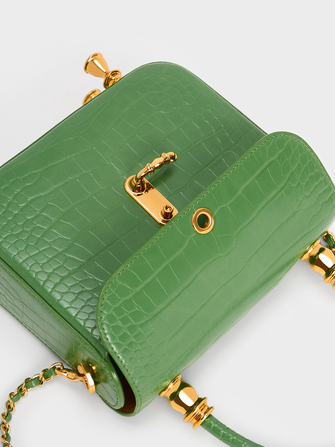 حقيبة ميريا بيد علوية ونقشة جلد التمساح, لون أخضر, hi-res