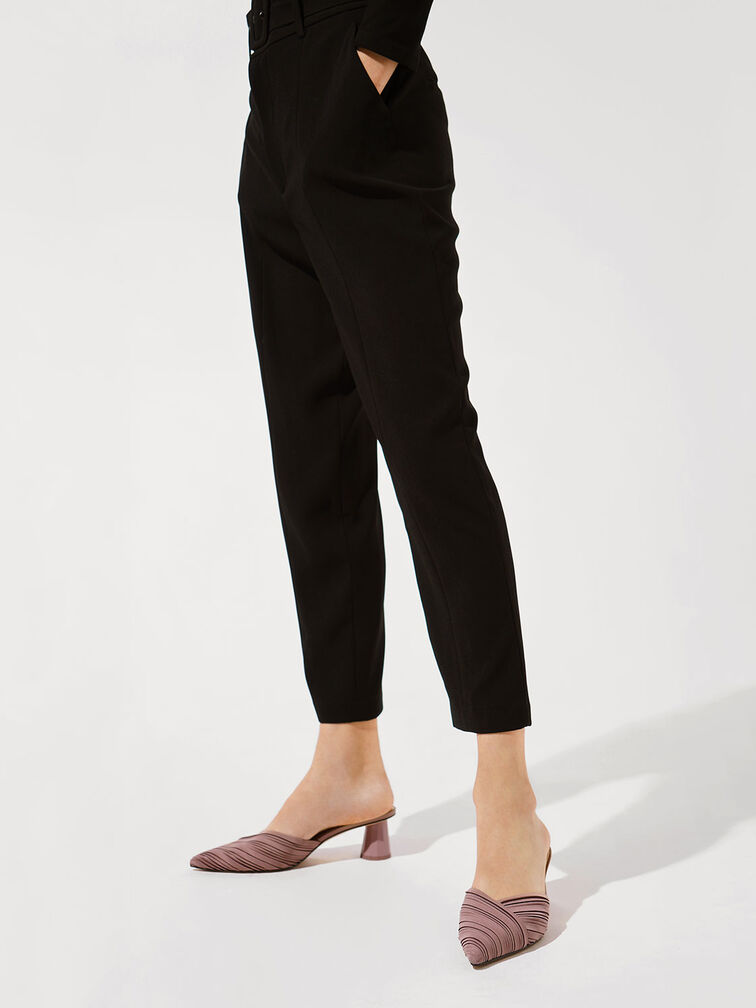 Pleated Pointed Toe Mules, Mauve, hi-res