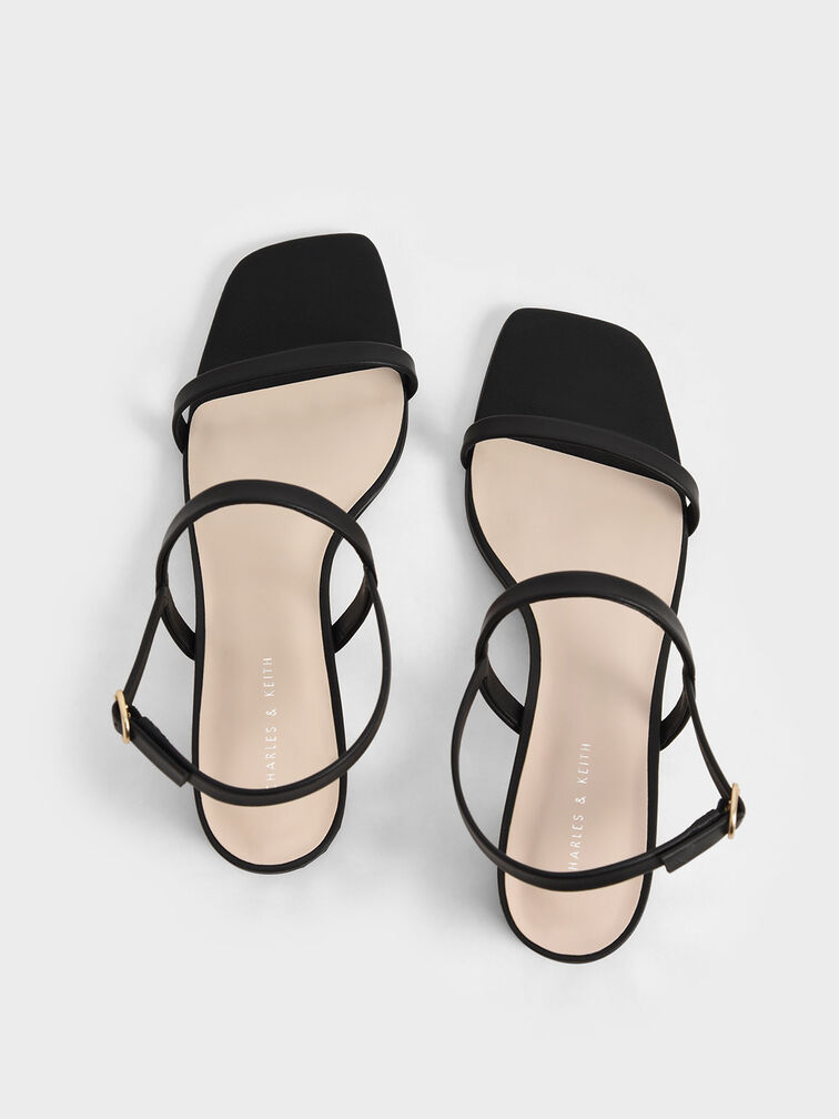 Metallic Cone Heel Slingback Sandals, Black, hi-res