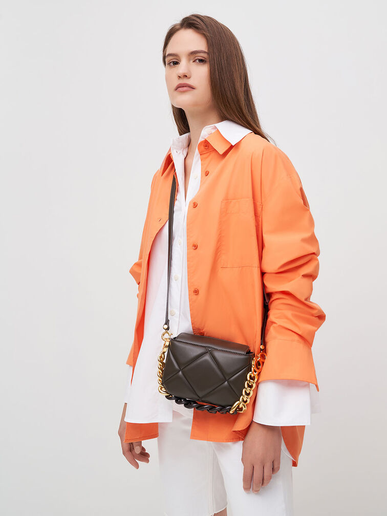 Danika Chunky Chain-Handle Padded Bag, Dark Moss, hi-res