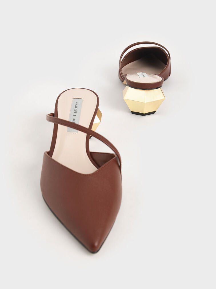 Everly Asymmetric Strap Chrome Heel Mules, Maroon, hi-res
