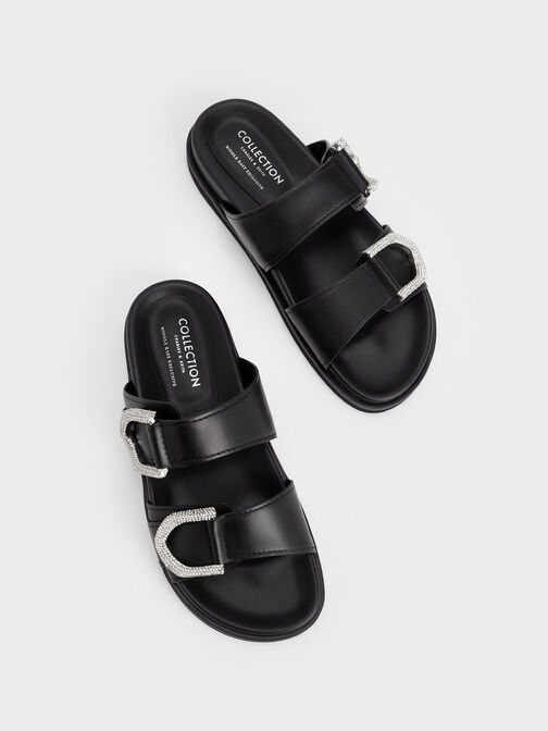 Gem-Embellished Gabine Slides, Black, hi-res