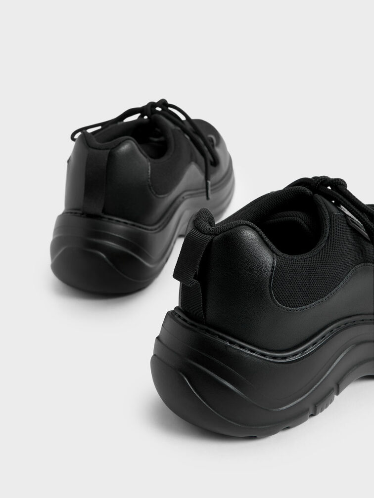 Mesh Chunky Sole Sneakers, Black, hi-res