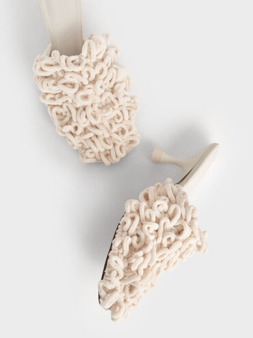 Textured Spool Heel Mules, Chalk, hi-res