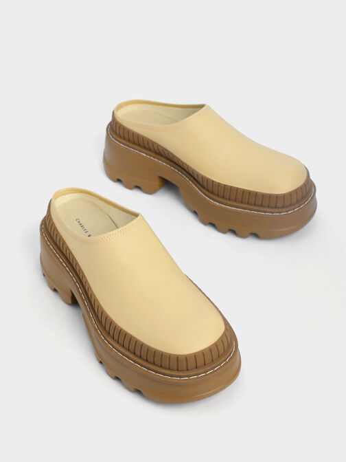 Two-Tone Chunky Round Toe Mules, Yellow, hi-res