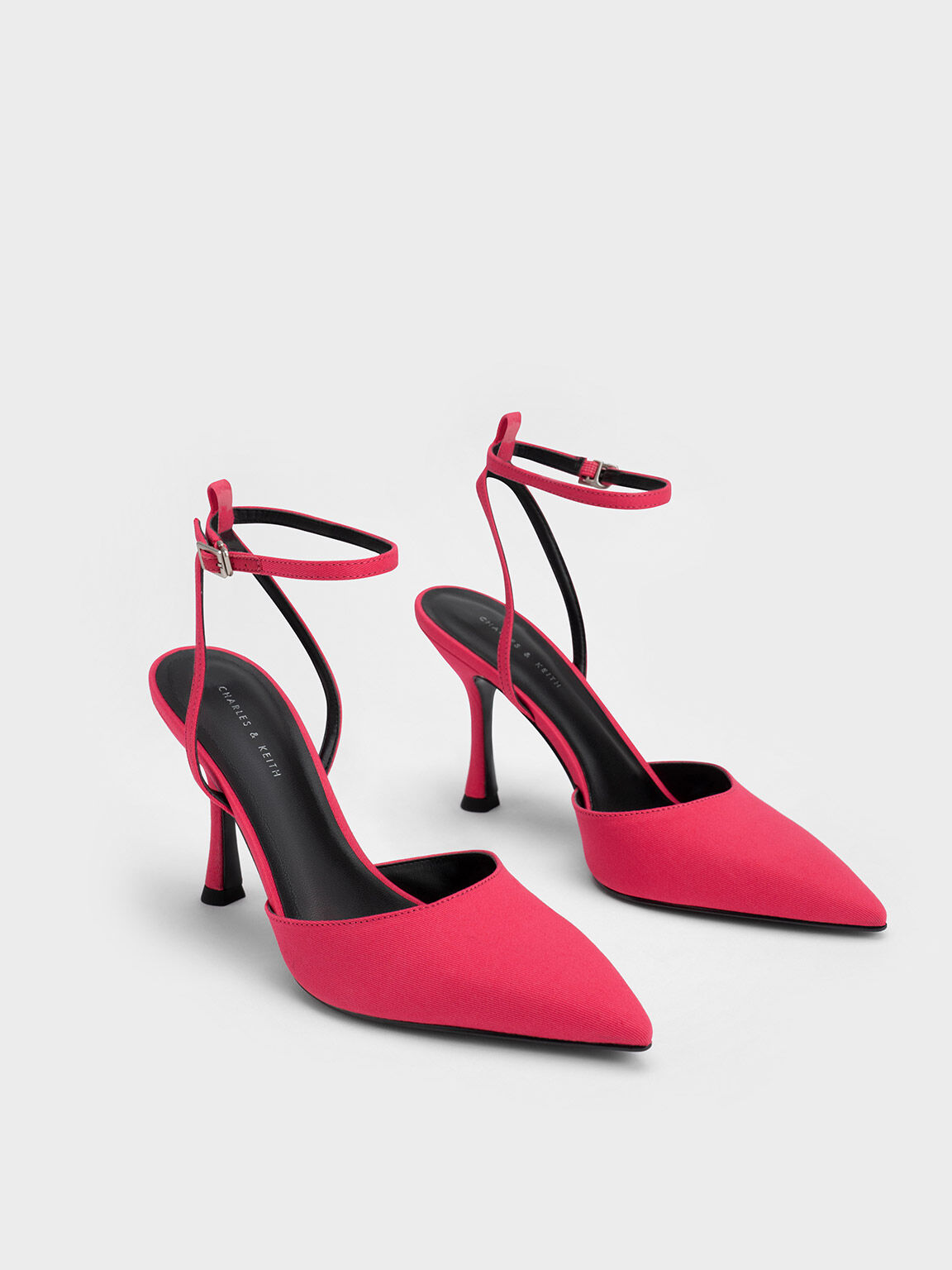 Chain-Link Ankle-Strap Woven Pumps, Fuchsia, hi-res