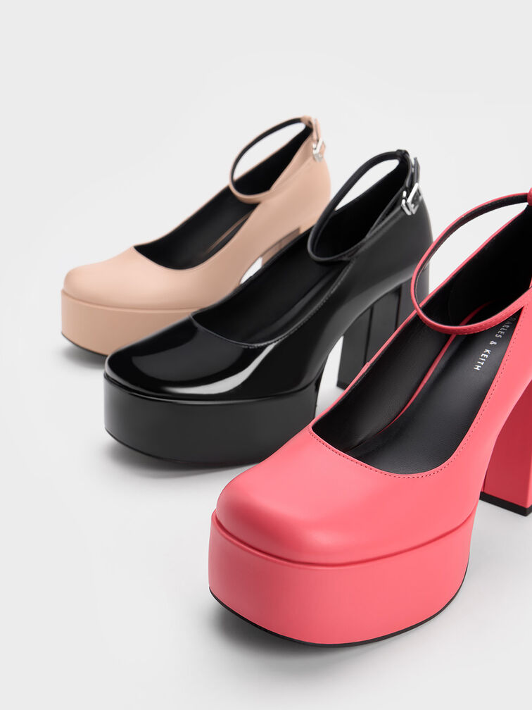 Patent Ankle-Strap Platform Pumps, Black, hi-res